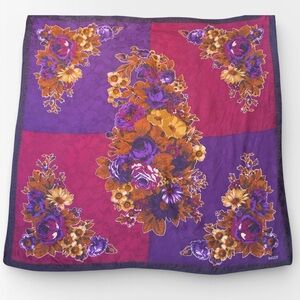 Bally Vintage Luxury Floral Purple and Magenta Silk Scarf 34x34
